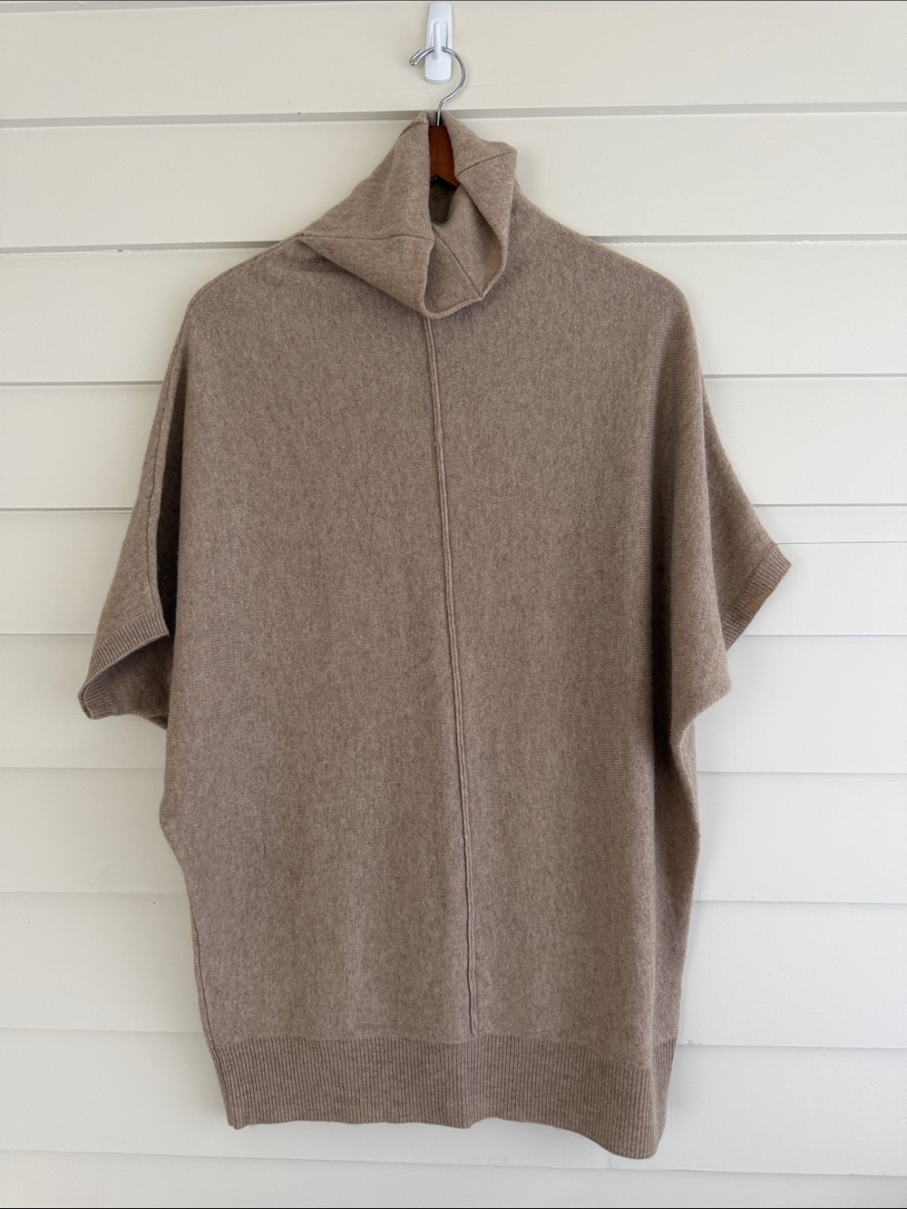 Camel Cashmere Funnel Neck Batwing Sweater Poncho Tunic Clean Minimalist Capsule
